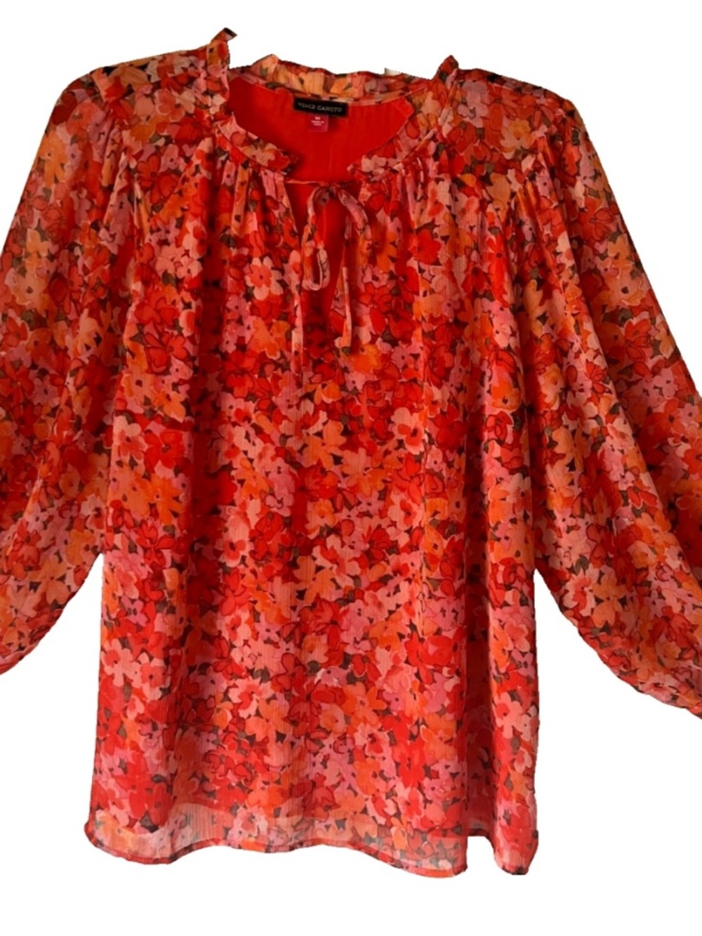 Vince Camuto Floral Print, Sz Medium, Puff Sleeve Sheer/Lined